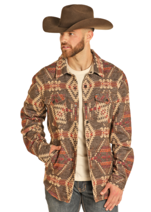 Rock & Roll Denim Aztec Shacket Dark Brown