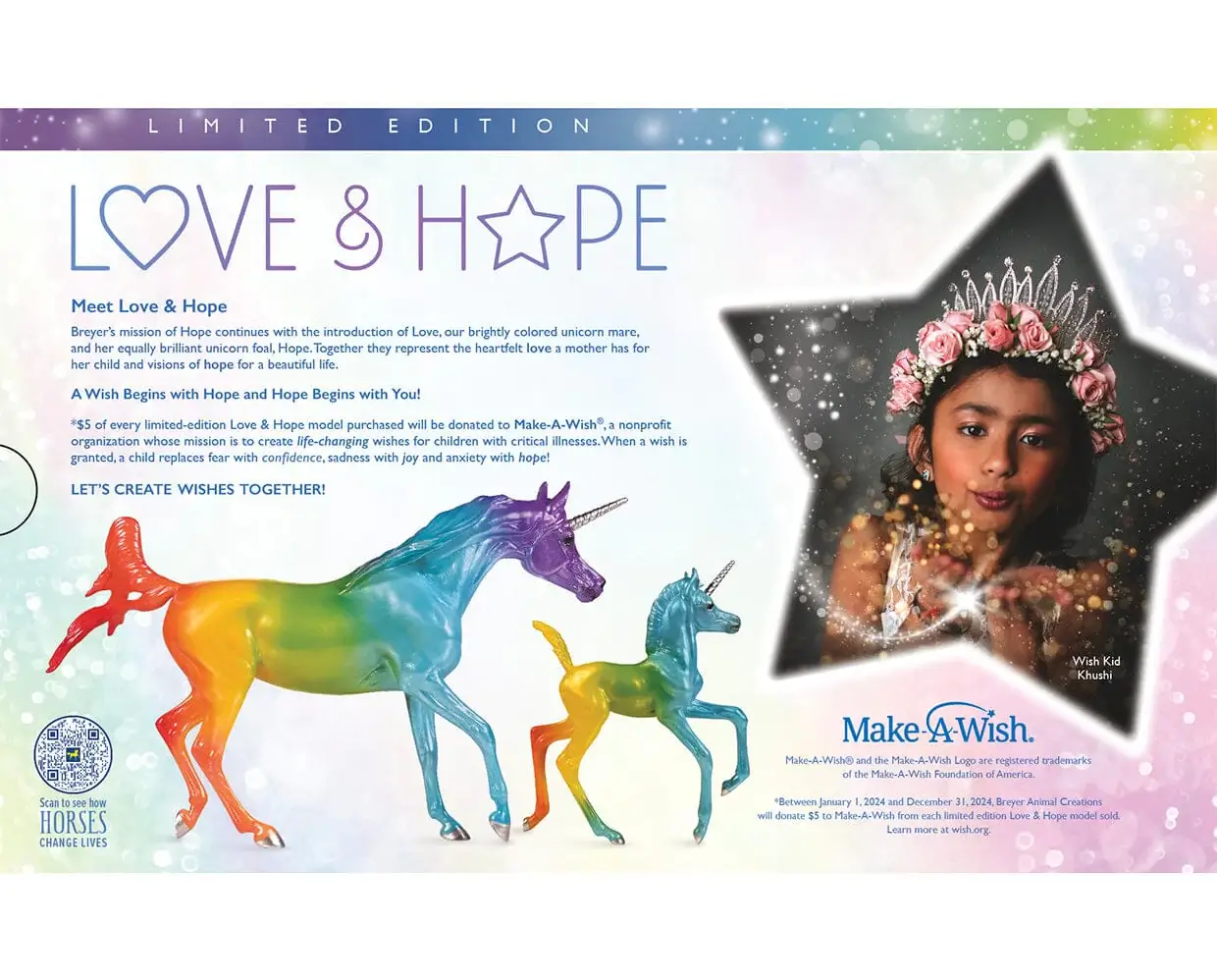 Breyer 2024 Hope Horse - Love & Hope model with make a wish donation information