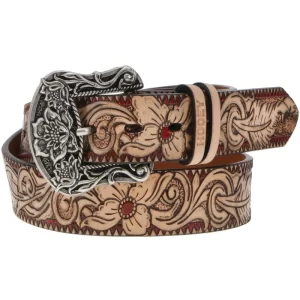 "Flora" Hooey Ladies Belt - Floral Nat/Brn/Red