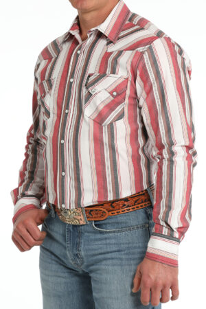 Cinch Snap Modern Fit Western Stripe Long Sleeve - White/Red