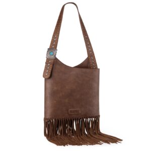Wrangler Turquoise Concho Fringe Hobo Purse - Coffee