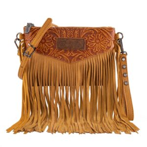 Wrangler Vintage Floral Tooled Fringe Crossbody - Yellow