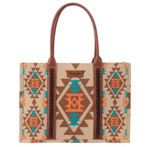 Wrangler Southwestern Pattern Dual Sided Wide Canvas Tote Front View