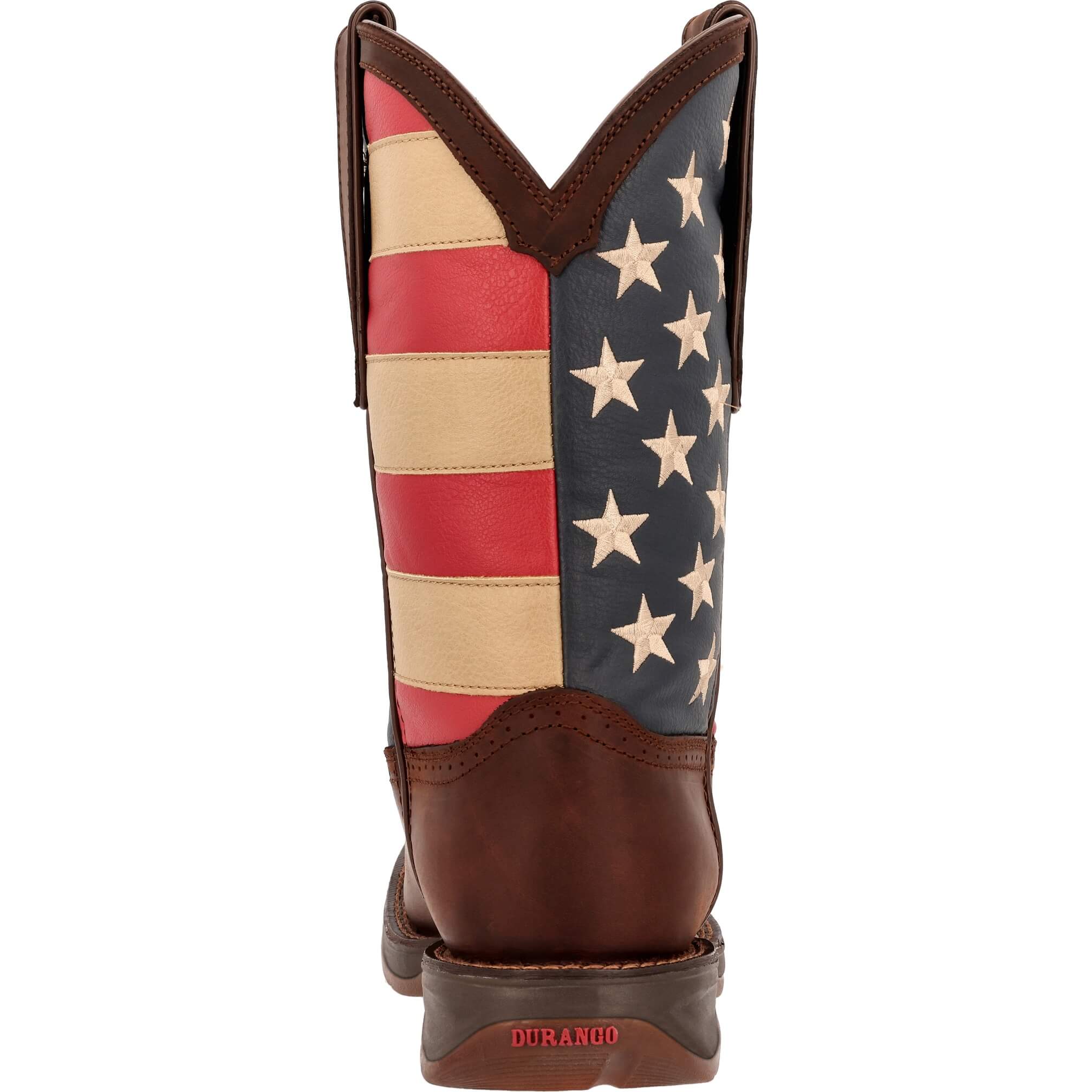 Durango Men's Rebel Patriotic Flag Boot Brown Union Flag Heel View