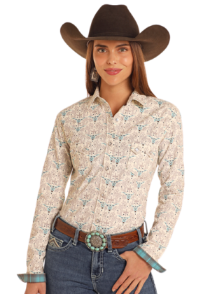 Ladies Rough Stock Snap Corduroy Steer LS Western