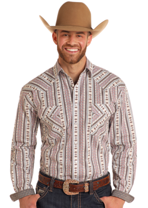 Mens Rough Stock Snap Aztec Retro Stripe Long Sleeve