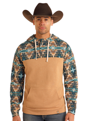 Rock & Roll Denim Teal Aztec/Tan Hoodie