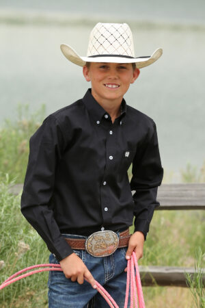 Cinch Youth Black Solid Twill Shirt