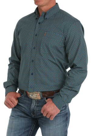 Cinch Modern Fit Geo Print Teal/Copper Long Sleeve