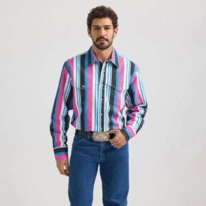 Wrangler Vintage Brushpopper Pink Mix Stripe Long Sleeve