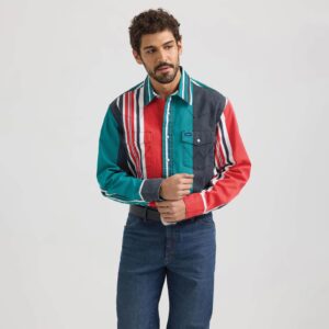 Wrangler Vintage Brushpopper Primary Red Stripe Long Sleeve