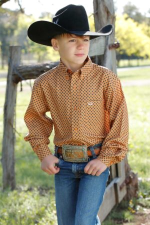 Cinch ArenaFlex Orange Geo Print Long Sleeve