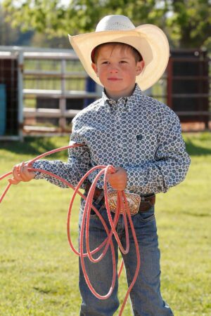 Cinch Boys White/Blue Medallion Print Long Sleeve