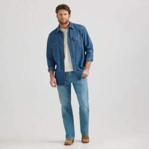Wrangler Denim Pearl Snap L/S Mid-Wash