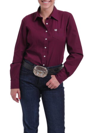 Cinch Ladies Solid Twill Shirt - Burgundy