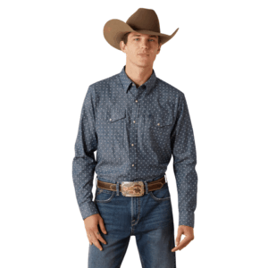 Ariat Trip Fitted Snap Chambray Blue Shirt