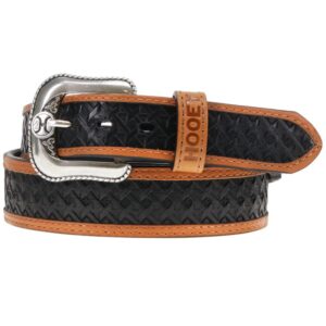 Hooey Hands Up Tapered Basket Weave Belt - Black/Tan