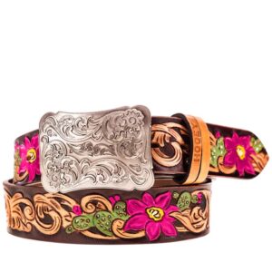 Senorita Brown/Fuchsia Cactus Blossom Filigree Belt