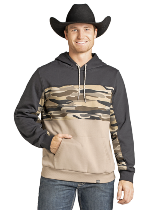 Rock & Roll Denim Camo Color Blocked Hoodie