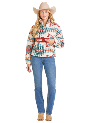 Rock & Roll Aztec 1/4 Zip Sherpa Pullover Natural