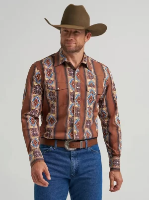 Wrangler Checotah® Long Sleeve Brown Rose Window Shirt