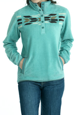 Ladies Cinch Southwest Boarder Fleece Pullover Turquoise