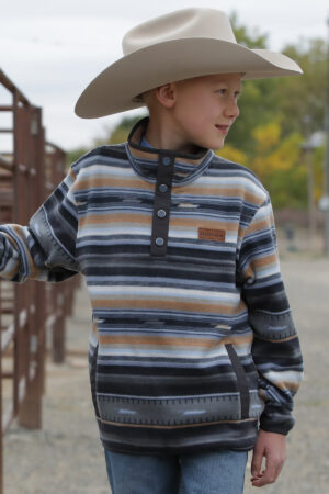 Youth Cinch Black/Tan/Blue Polar Fleece Horizontal Stripe