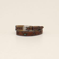 Turquoise Tooled Floral Underlay Leather Hatband