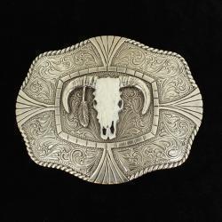 Nocona Rope Edge White Steer Skull Buckle