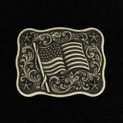 Nocona Smooth Edge Rectangle USA Flag Buckle