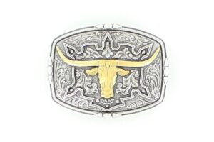 Nocona Floral Rectangle Longhorn Buckle