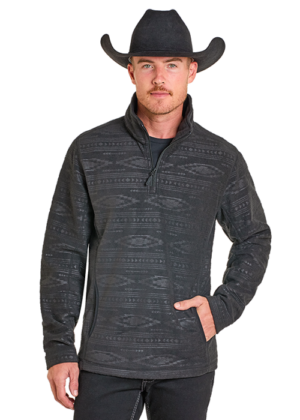 Powder River Black 1/4 Zip Embossed Fleece