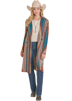 Rock & Roll Teal Aztec Sweater Duster