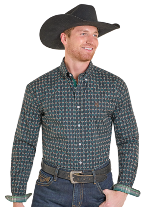 Rough Stock Black/Green Diamond Geo Print Shirt
