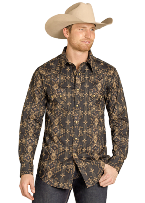Rock & Roll Black & Tan Aztec Snap Shirt