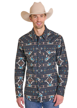 Rock & Roll Black Large Aztec Print Snap Shirt