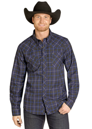 Rock & Roll Navy Brushed Plaid Tek Stretch Shirt