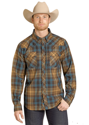 Rock & Roll Brown/Turq Brushed Plaid Tek Stretch