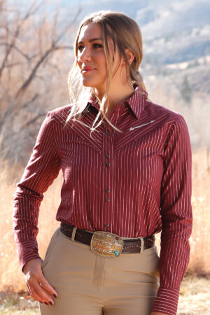 Cruel Denim Burgundy Striped Smile Snap Shirt