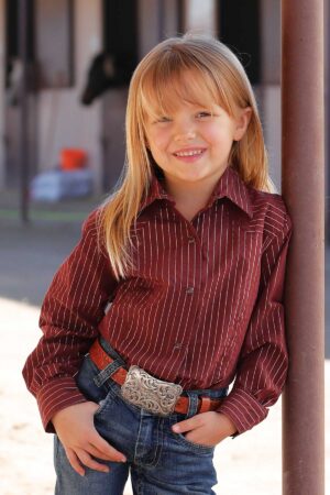 Cruel Girls Burgundy Striped Smile Snap Shirt