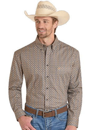 Rock & Roll Dark Brown Geo Aztec Stretch Long Sleeve