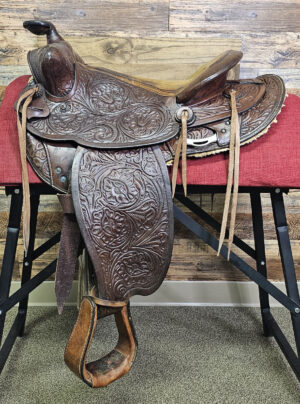 Used Hand Tooled Round Skirt Saddle - 15" Seat