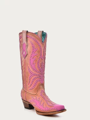 Corral Pink Fluoro Embroidery & Studded Snip Toe