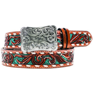 Hooey Sonoma Tan Turquoise Floral Hand Tooled Ivory Buckstitch