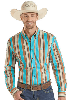 Rock & Roll Retro Stripe Teal/Brown Long Sleeve