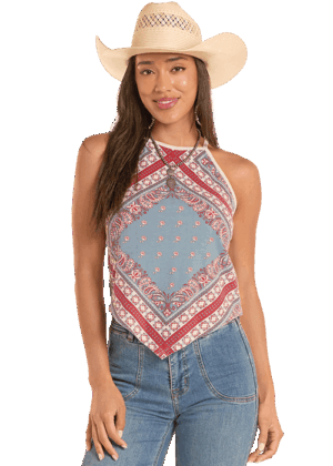 Rock & Roll Denim Bandana Light Navy Tank Top