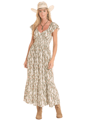 Rock & Roll Cactus Print Jade Dress