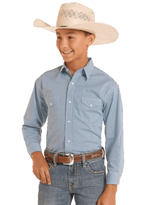 Panhandle Slim Boys Blue Print Snap LS