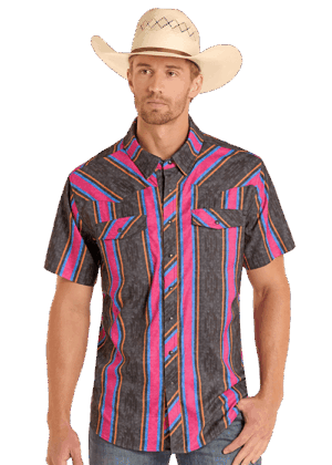 Rock & Roll TEK RipStop Black/Pink Retro Stripe SS Snap
