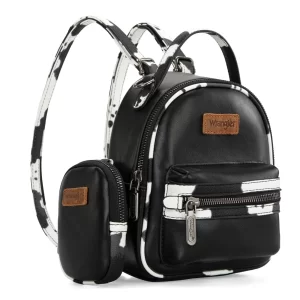 Wrangler Cow Print Mini Backpack w/ Coin Pouch Black
